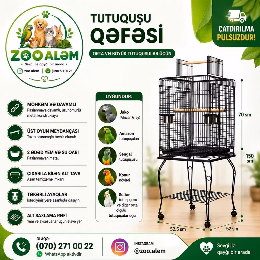 Tutuquşu Qəfəsi Bu model orta və böyük tutuquşular üçün hazırlanmış