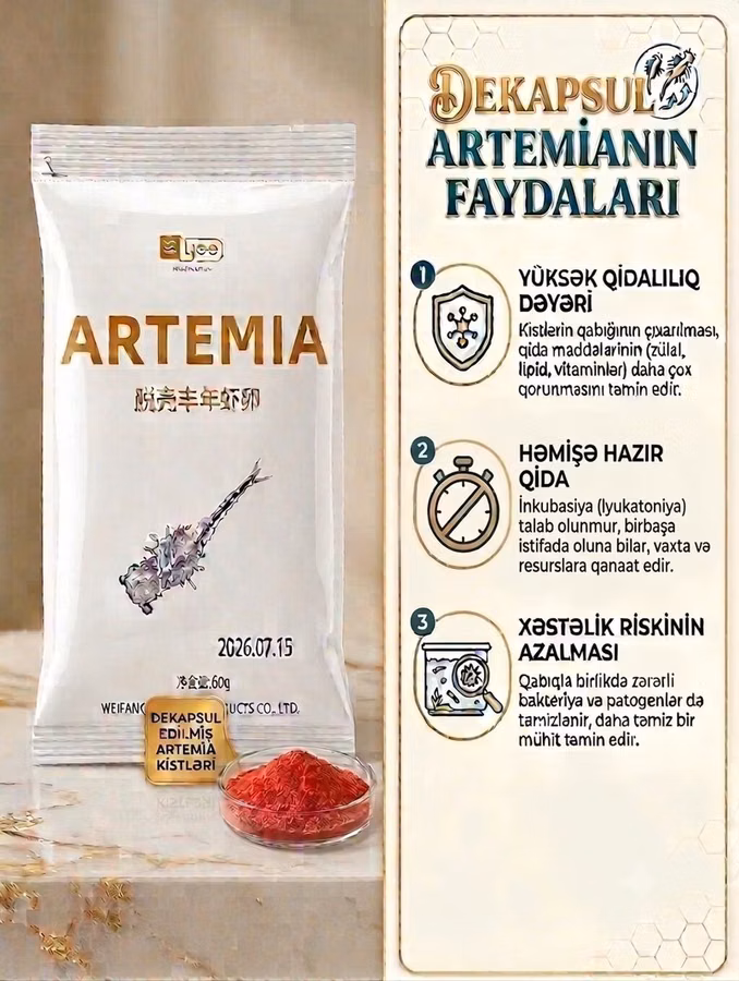 Məhsul: Dekapsul edilmiş Artemia kistləri (ARTEMIA), 60 q İstehsalçı