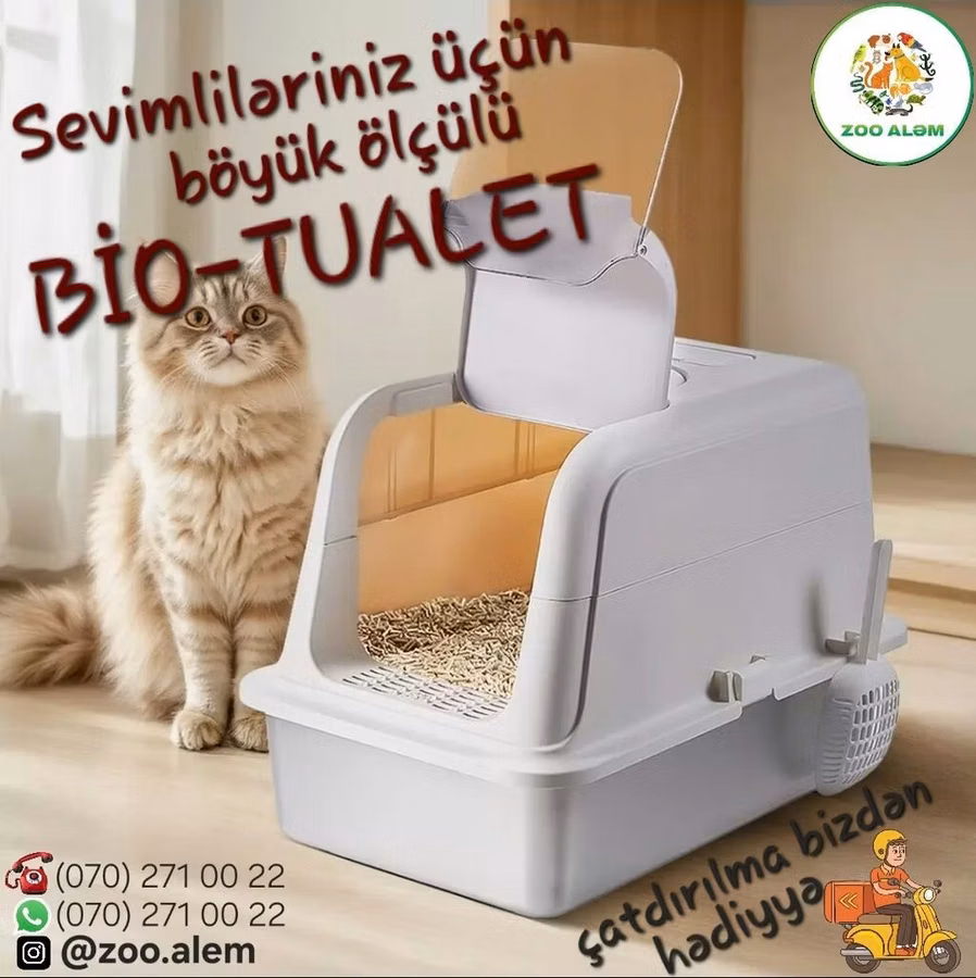 Böyük ölçülü BIO-TUALET – pişiklər üçün qapalı qum qabı - Ölçü: 60.6sm
